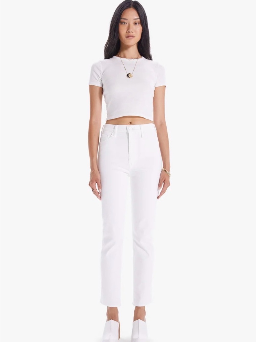 MOTHER White Straight-Leg High-Rise Jeans